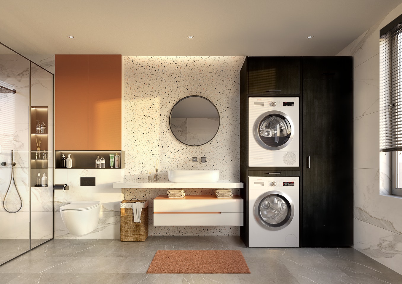 Wasmachine op droger Kast met wasmachine op droger